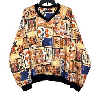 Vintage Dana Lee Sportswear Egyptian Print V Neck Pullover Windbreaker Size XL